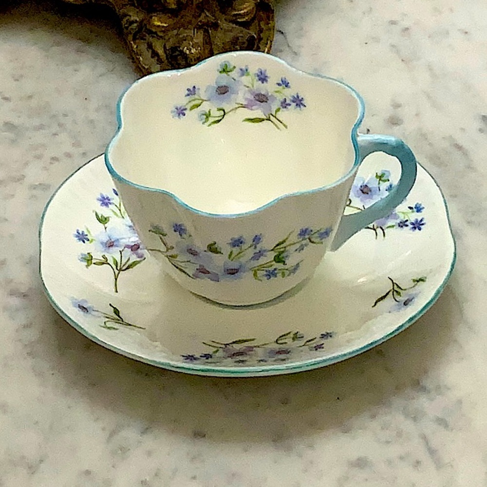 BLUE ROCK BY SHELLEY CUP & SAUCER SET VINTAGE ENGLAND FINE BONE CHINA